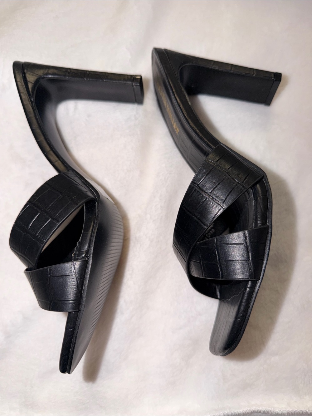 Olivia Miller Women’s Size 9 Black Croc Embossed Cross Strap Heeled Sandals - Picture 4 of 8